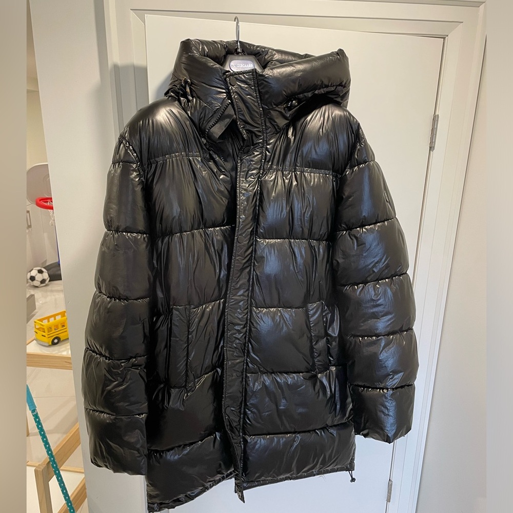 Point Zero Shiny Black Hooded Puffer Jacket